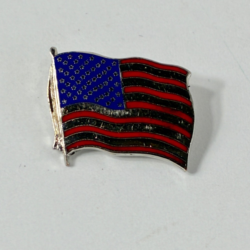 VTG American Flag Brooch Pin Red White Blue Enamel Patriotic Waving USA Flag